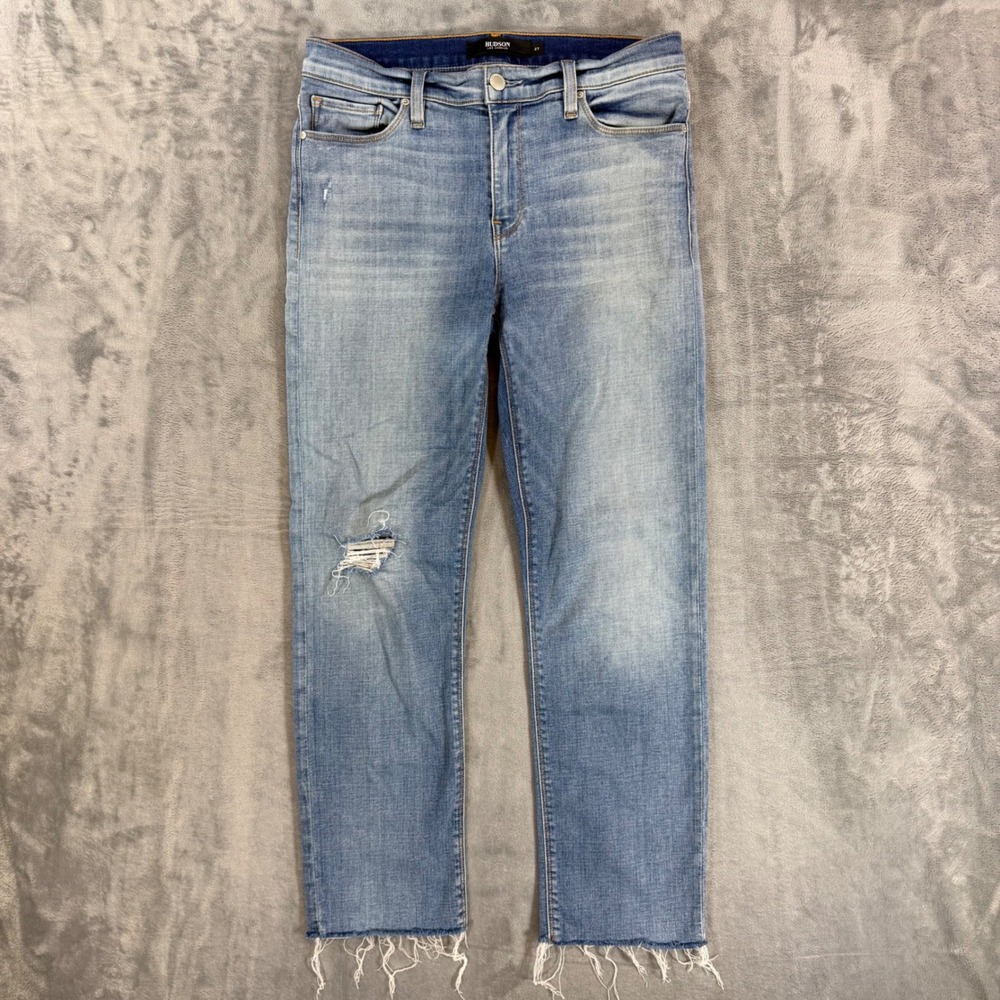 Hudson Nico Cigarette Jeans Womens Size 27 Blue Light Wash Distressed Raw Hem